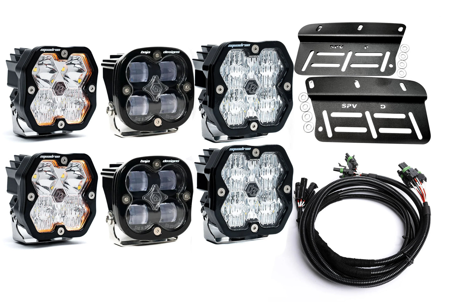 2021- 2025 Ford BRONCO Baja Designs Squadron 2.0 Sport & PRO Triple Fog Light Kit (Modular Bumper, INCLUDING RAPTOR) (RGBW Backlit)