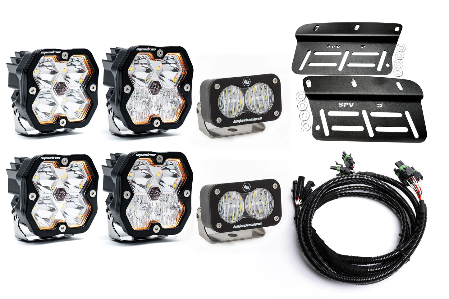 2021- 2025 Ford BRONCO Baja Designs Squadron 2.0 Sport & PRO Triple Fog Light Kit W/S2 (Modular Bumper, INCLUDING RAPTOR) (RGBW Backlit)