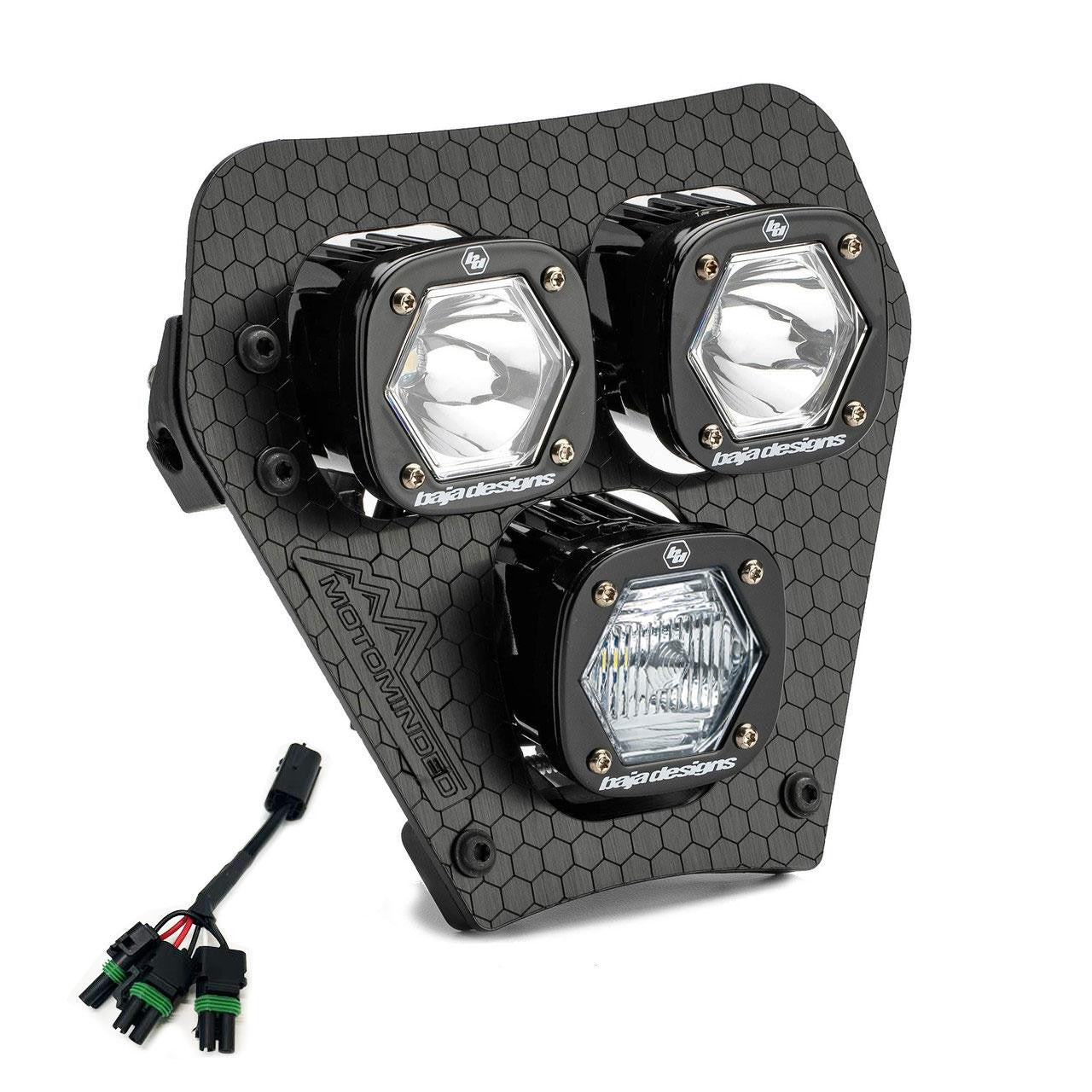 Baja Designs - KTM Triple S1 Hydra (DC) LED Headlight Kit w Hi-Low Harness - 2024-2025 KTM EXC-F