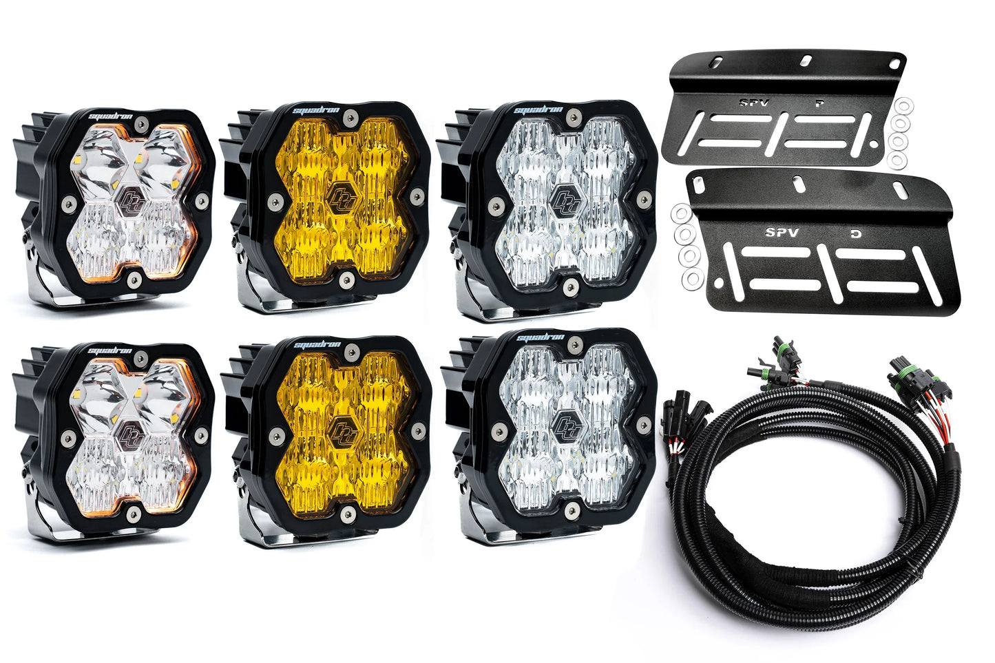 2021- 2025 Ford BRONCO Baja Designs Squadron 2.0 Sport & PRO Triple Fog Light Kit (Modular Bumper, INCLUDING RAPTOR) (RGBW Backlit)