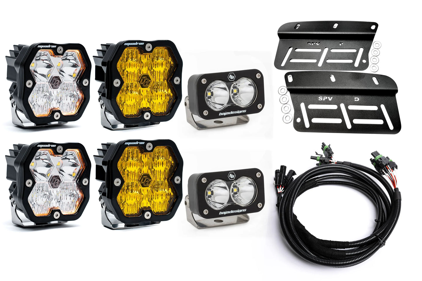 2021- 2025 Ford BRONCO Baja Designs Squadron 2.0 Sport & PRO Triple Fog Light Kit W/S2 (Modular Bumper, INCLUDING RAPTOR) (RGBW Backlit)