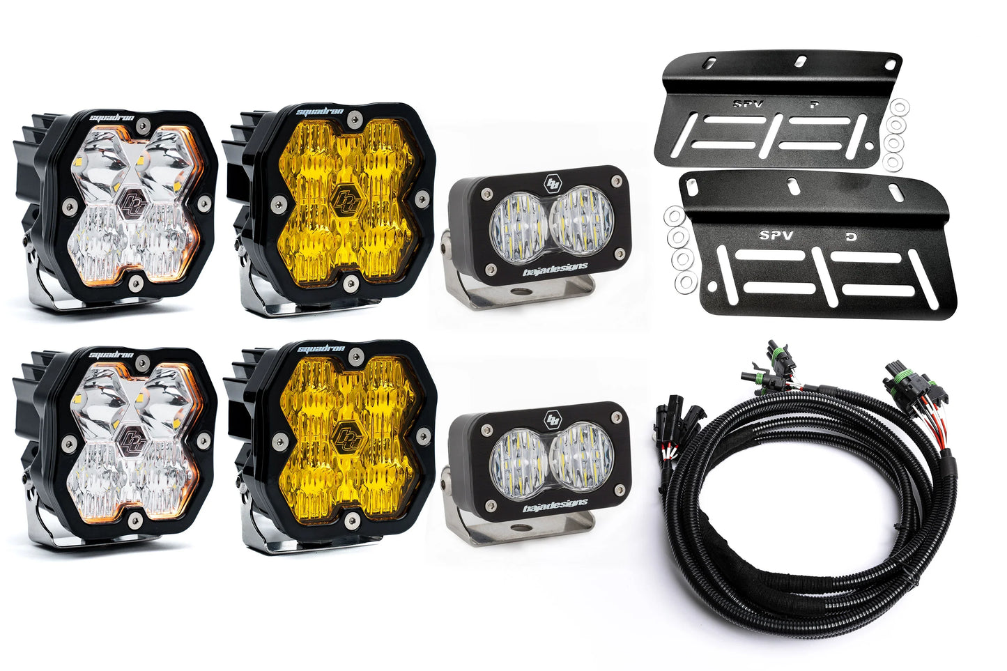 2021- 2025 Ford BRONCO Baja Designs Squadron 2.0 Sport & PRO Triple Fog Light Kit W/S2 (Modular Bumper, INCLUDING RAPTOR) (RGBW Backlit)