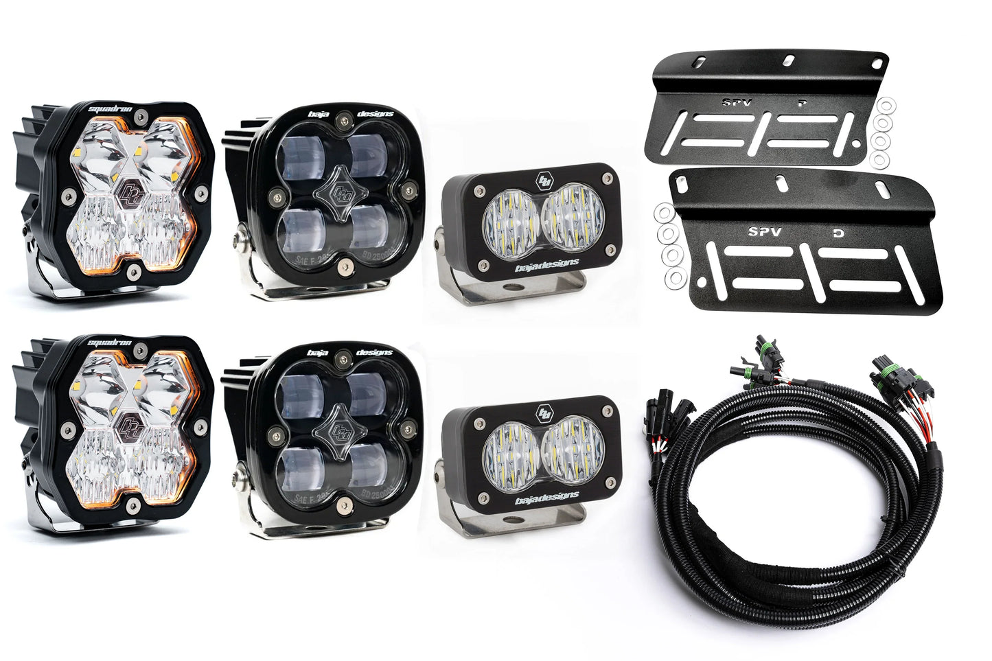 2021- 2025 Ford BRONCO Baja Designs Squadron 2.0 Sport & PRO Triple Fog Light Kit W/S2 (Modular Bumper, INCLUDING RAPTOR) (RGBW Backlit)