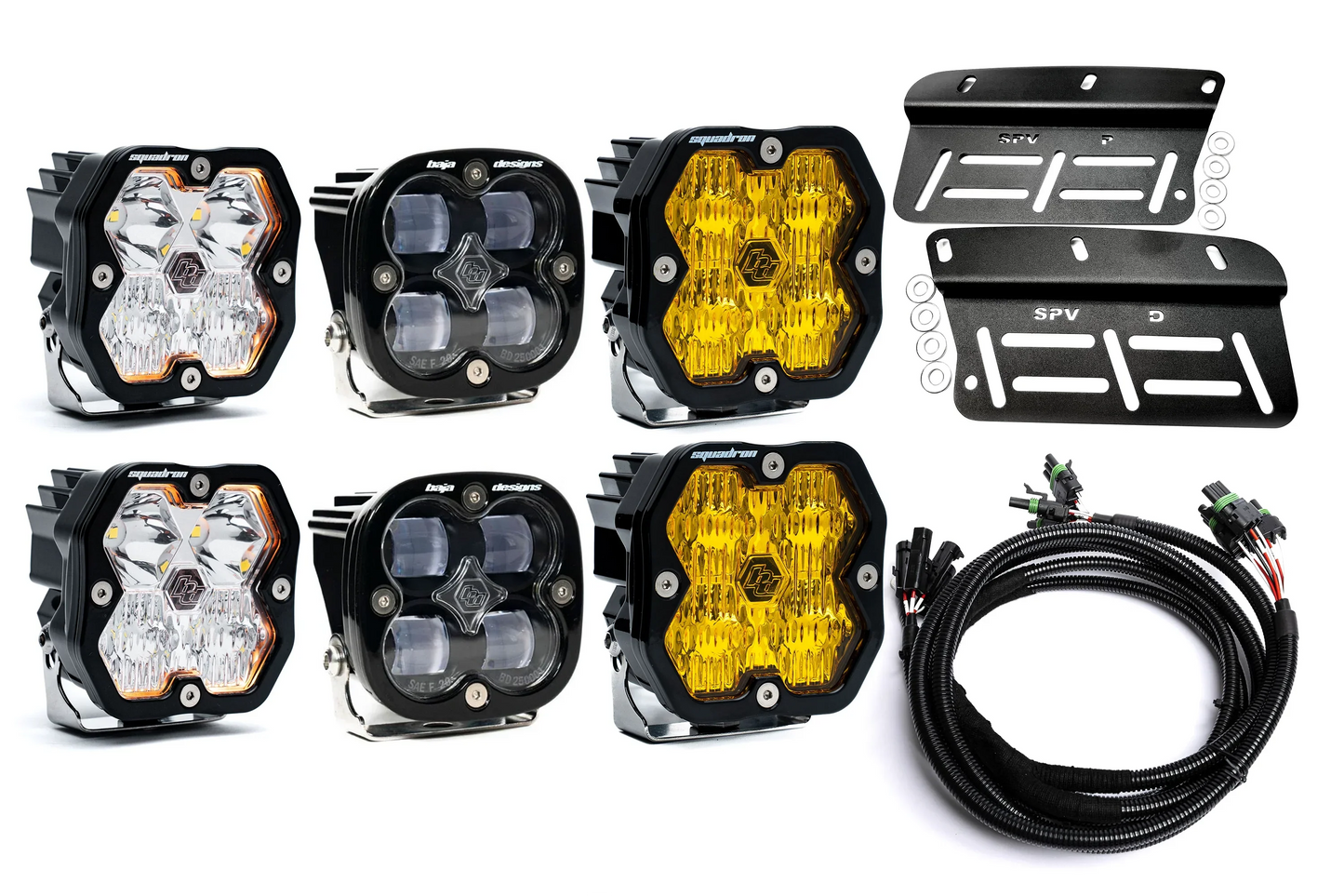 2021- 2025 Ford BRONCO Baja Designs Squadron 2.0 Sport & PRO Triple Fog Light Kit (Modular Bumper, INCLUDING RAPTOR) (RGBW Backlit)
