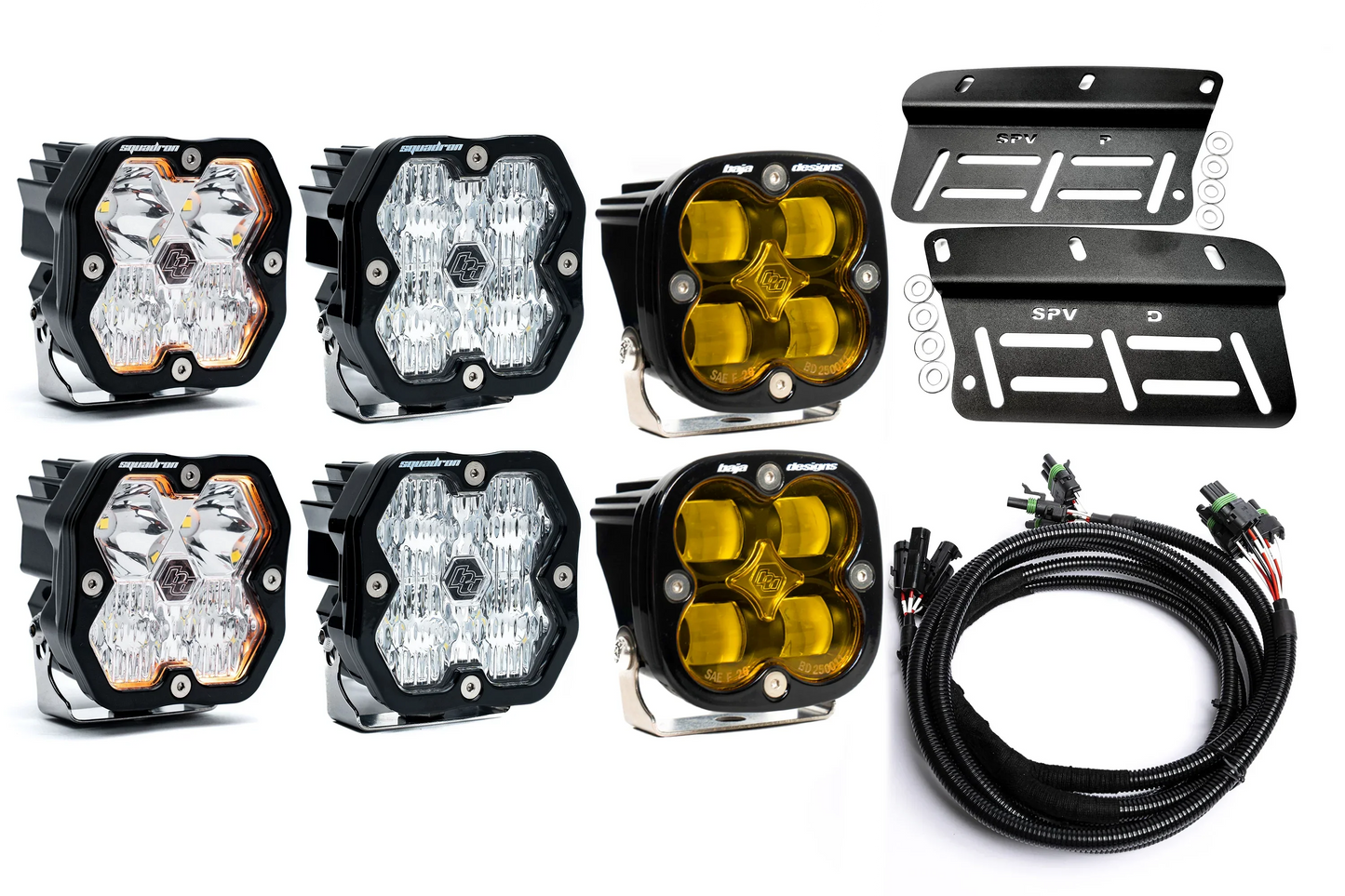 2021- 2025 Ford BRONCO Baja Designs Squadron 2.0 Sport & PRO Triple Fog Light Kit (Modular Bumper, INCLUDING RAPTOR) (RGBW Backlit)