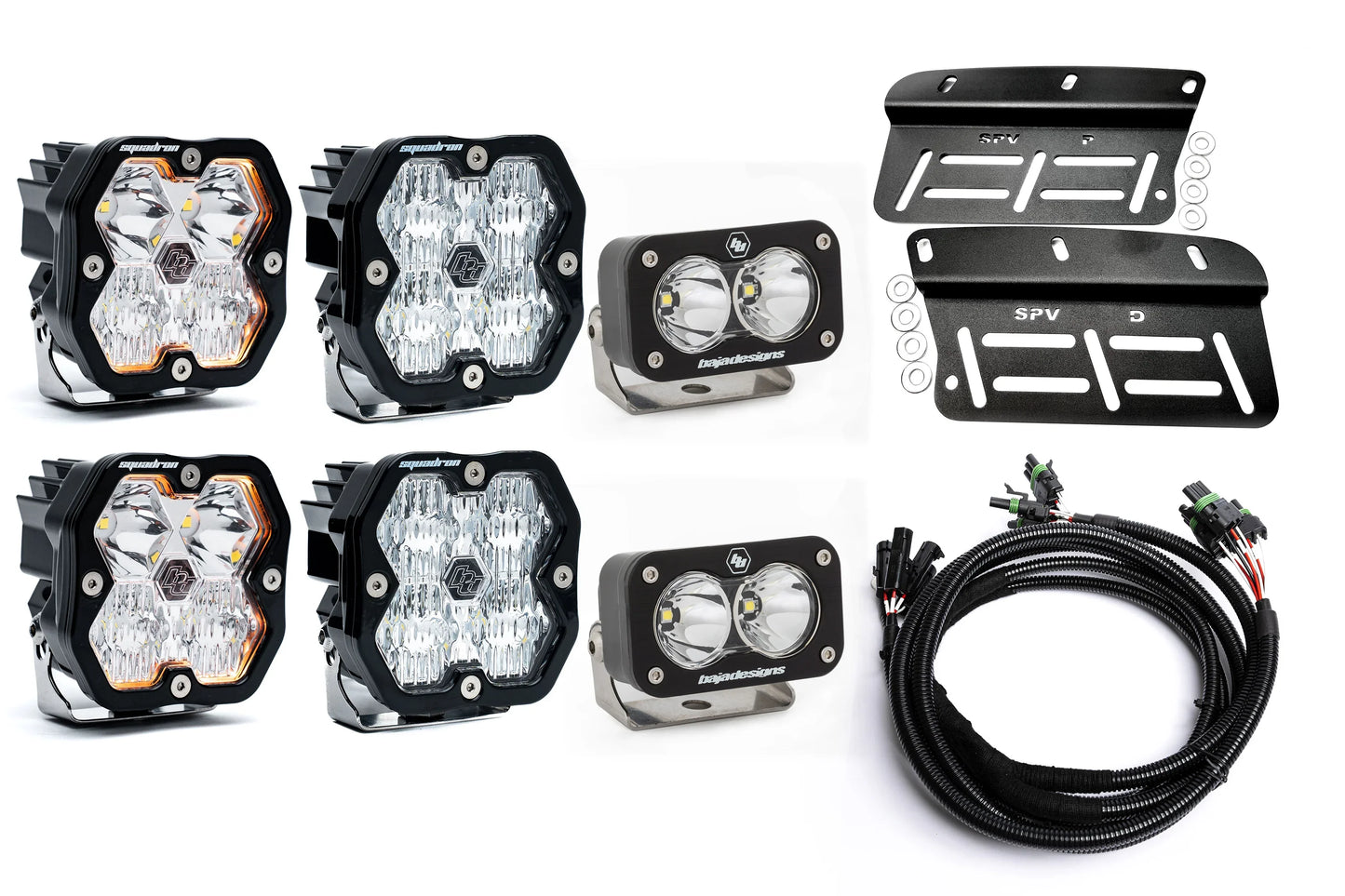 2021- 2025 Ford BRONCO Baja Designs Squadron 2.0 Sport & PRO Triple Fog Light Kit W/S2 (Modular Bumper, INCLUDING RAPTOR) (RGBW Backlit)