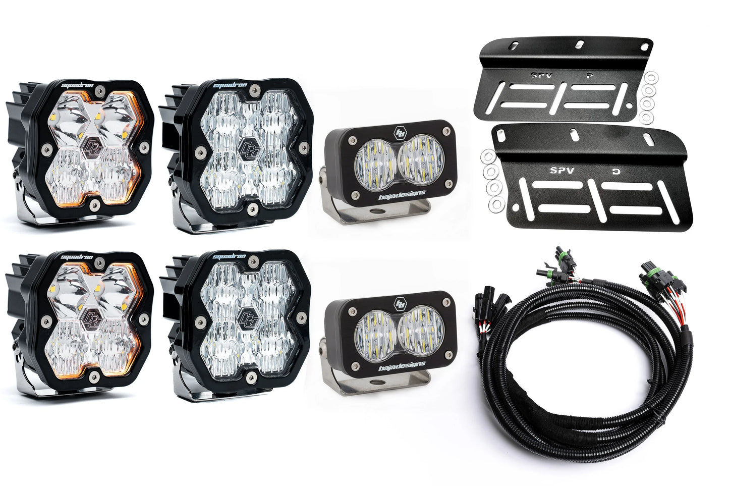 2021- 2025 Ford BRONCO Baja Designs Squadron 2.0 Sport & PRO Triple Fog Light Kit W/S2 (Modular Bumper, INCLUDING RAPTOR) (RGBW Backlit)