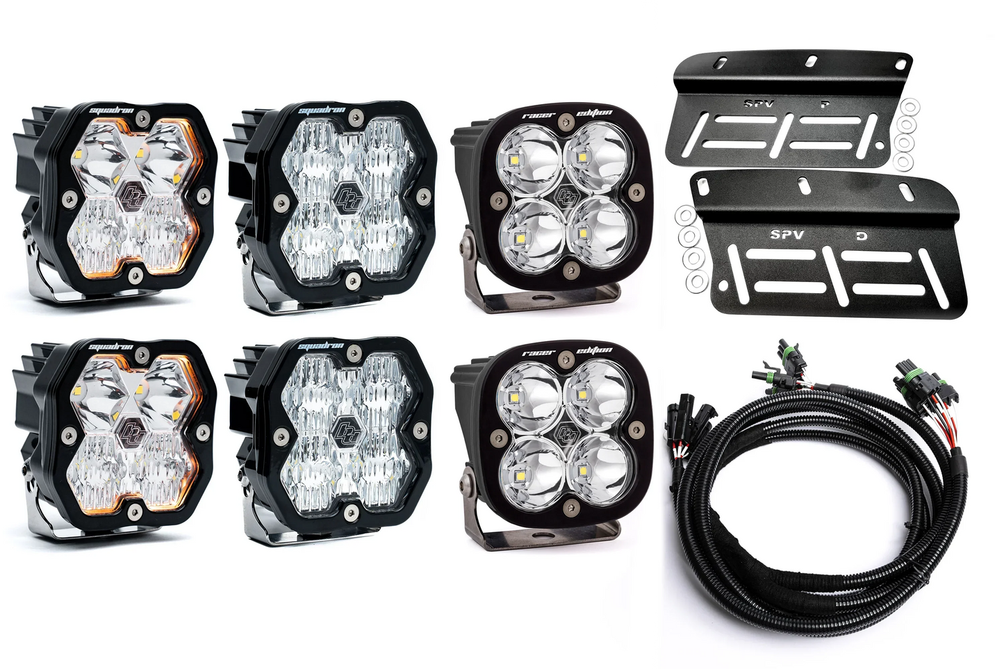 2021- 2025 Ford BRONCO Baja Designs Squadron 2.0 Sport & PRO Triple Fog Light Kit (Modular Bumper, INCLUDING RAPTOR) (RGBW Backlit)