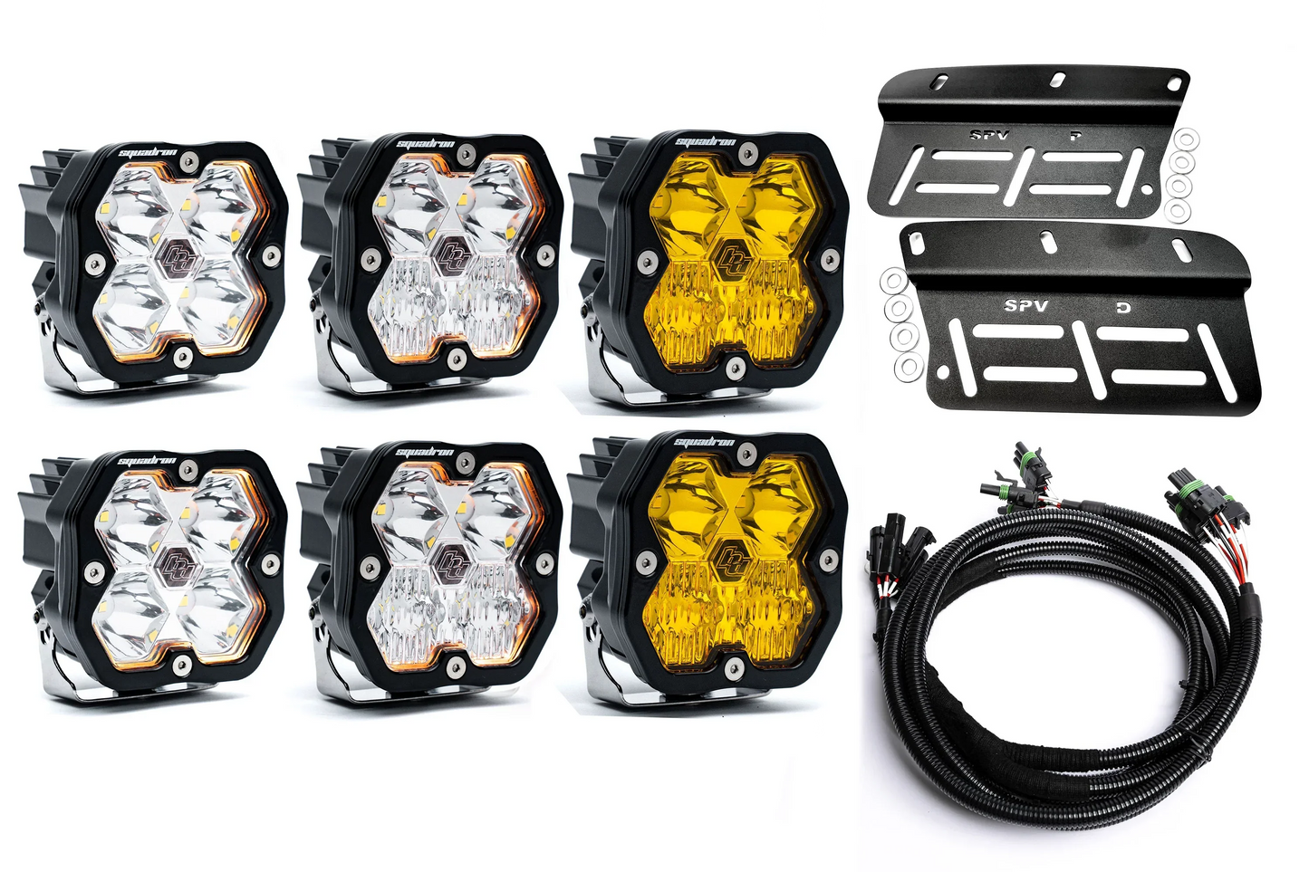 2021- 2025 Ford BRONCO Baja Designs Squadron 2.0 Sport & PRO Triple Fog Light Kit (Modular Bumper, INCLUDING RAPTOR) (RGBW Backlit)