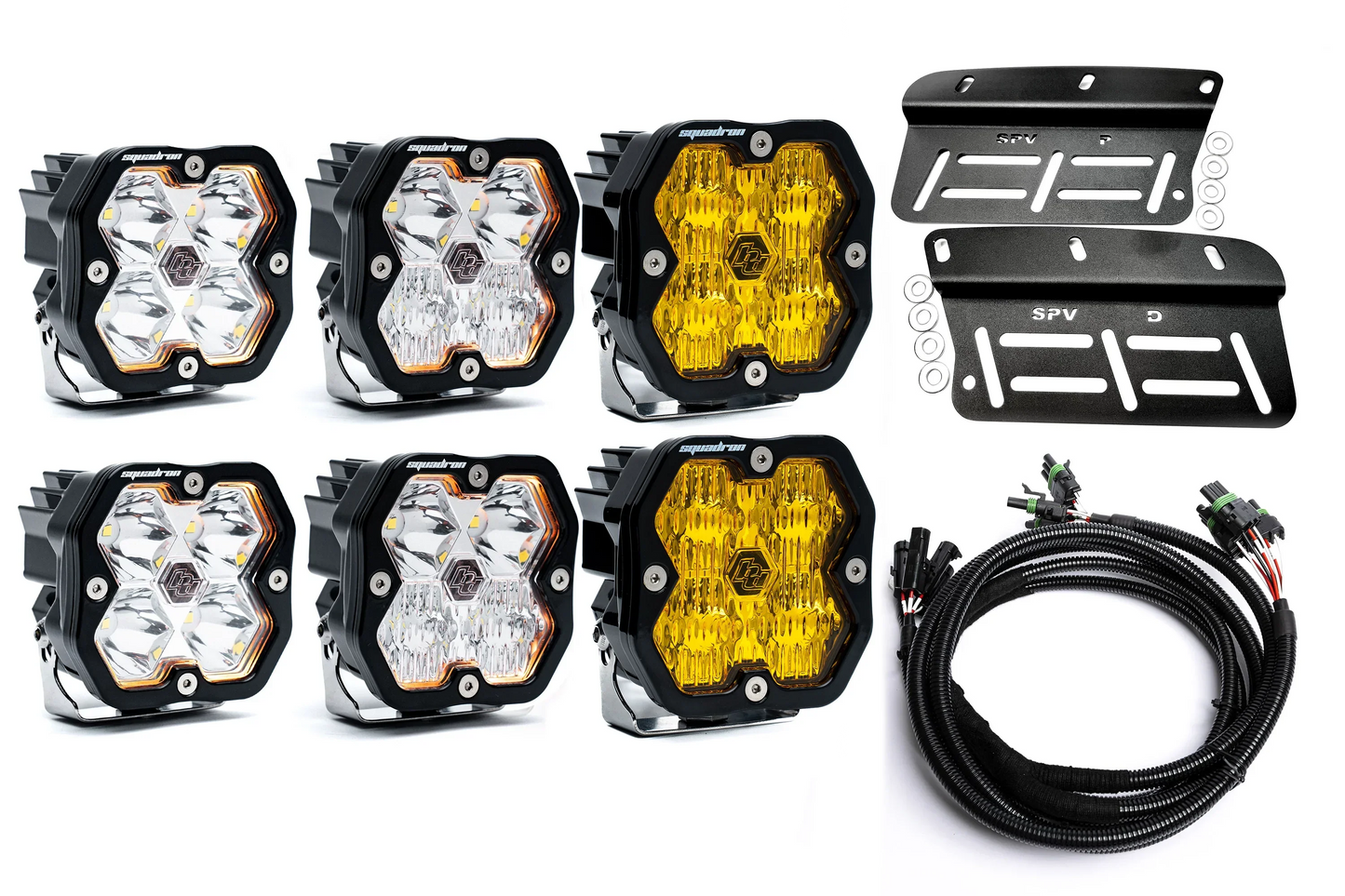 2021- 2025 Ford BRONCO Baja Designs Squadron 2.0 Sport & PRO Triple Fog Light Kit (Modular Bumper, INCLUDING RAPTOR) (RGBW Backlit)