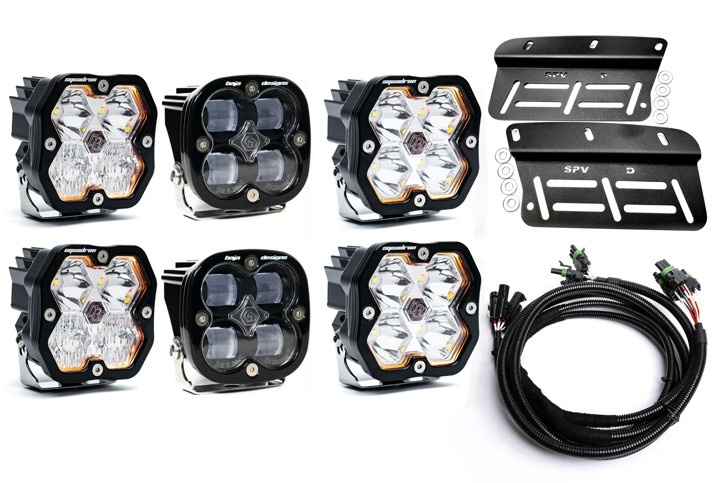 2021- 2025 Ford BRONCO Baja Designs Squadron 2.0 Sport & PRO Triple Fog Light Kit (Modular Bumper, INCLUDING RAPTOR) (RGBW Backlit)