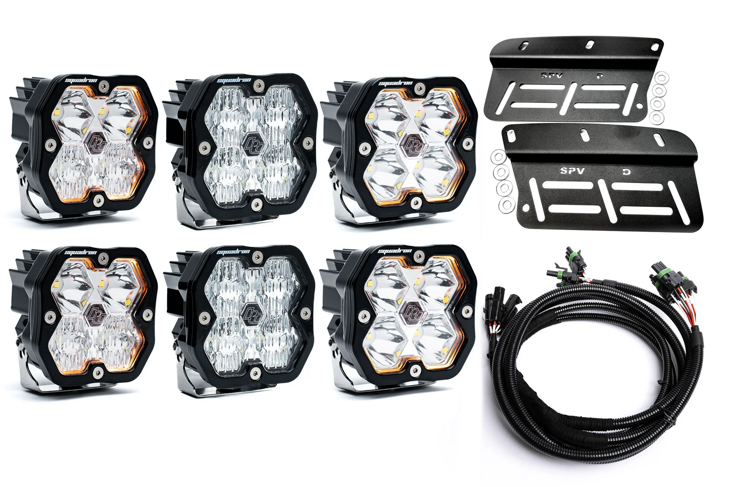2021- 2025 Ford BRONCO Baja Designs Squadron 2.0 Sport & PRO Triple Fog Light Kit (Modular Bumper, INCLUDING RAPTOR) (RGBW Backlit)