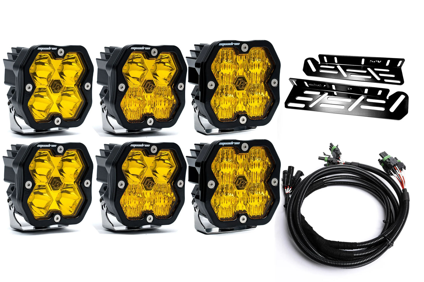 SPV Parts 2021-2026 Ford Raptor Baja Designs Squadron 2.0 Sport & PRO Triple Fog Light Kit (With Brackets) (RGBW Backlit)