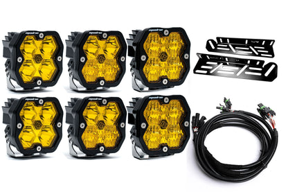 SPV Parts 2021-2026 Ford Raptor Baja Designs Squadron 2.0 Sport & PRO Triple Fog Light Kit (With Brackets) (RGBW Backlit)