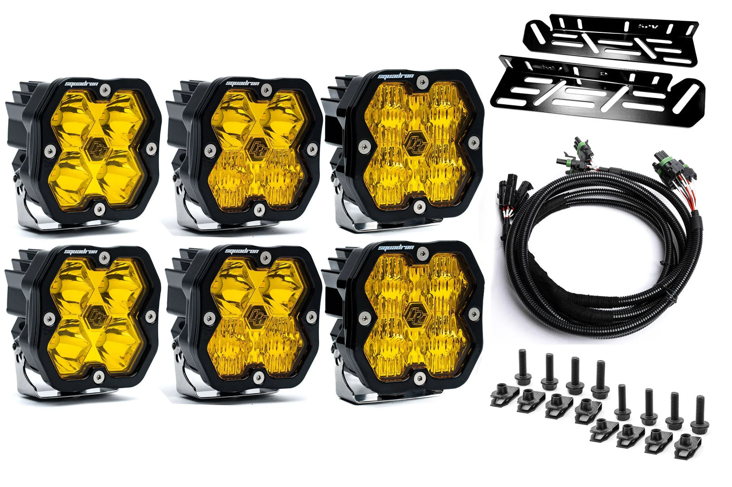 SPV Parts 2021-2026 Ford Raptor Baja Designs Squadron 2.0 Sport & PRO Triple Fog Light Kit (With Brackets) (RGBW Backlit)