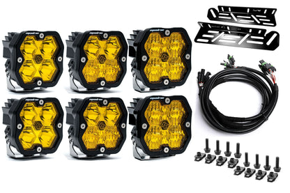 SPV Parts 2021-2026 Ford Raptor Baja Designs Squadron 2.0 Sport & PRO Triple Fog Light Kit (With Brackets) (RGBW Backlit)