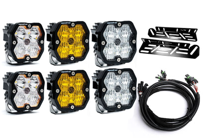 SPV Parts 2021-2026 Ford Raptor Baja Designs Squadron 2.0 Sport & PRO Triple Fog Light Kit (With Brackets) (RGBW Backlit)