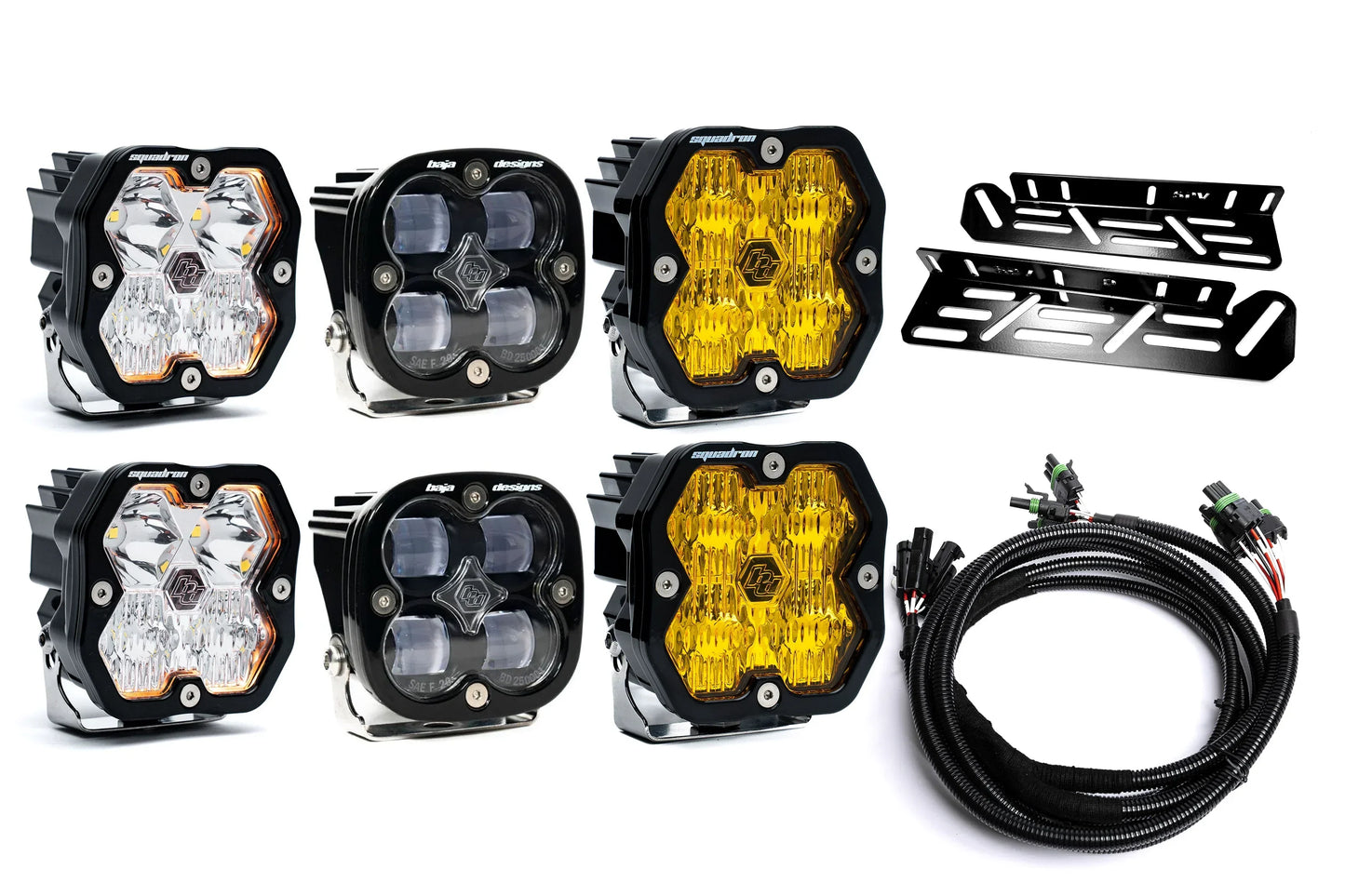 SPV Parts 2021-2026 Ford Raptor Baja Designs Squadron 2.0 Sport & PRO Triple Fog Light Kit (With Brackets) (RGBW Backlit)