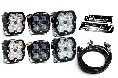 SPV Parts 2021-2026 Ford Raptor Baja Designs Squadron 2.0 Sport & PRO Triple Fog Light Kit (With Brackets) (RGBW Backlit)