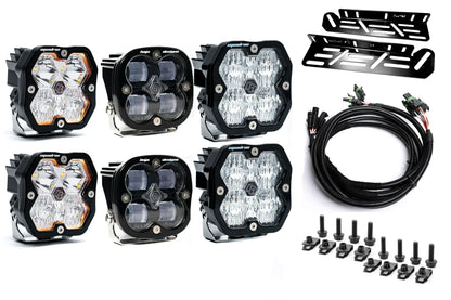 SPV Parts 2021-2026 Ford Raptor Baja Designs Squadron 2.0 Sport & PRO Triple Fog Light Kit (With Brackets) (RGBW Backlit)