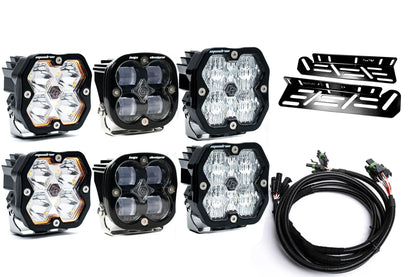 SPV Parts 2021-2026 Ford Raptor Baja Designs Squadron 2.0 Sport & PRO Triple Fog Light Kit (With Brackets) (RGBW Backlit)