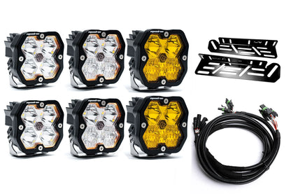 SPV Parts 2021-2026 Ford Raptor Baja Designs Squadron 2.0 Sport & PRO Triple Fog Light Kit (With Brackets) (RGBW Backlit)