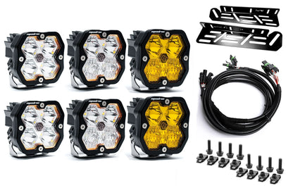 SPV Parts 2021-2026 Ford Raptor Baja Designs Squadron 2.0 Sport & PRO Triple Fog Light Kit (With Brackets) (RGBW Backlit)