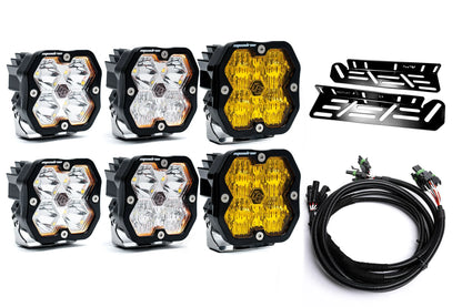 SPV Parts 2021-2026 Ford Raptor Baja Designs Squadron 2.0 Sport & PRO Triple Fog Light Kit (With Brackets) (RGBW Backlit)