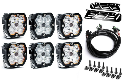 SPV Parts 2021-2026 Ford Raptor Baja Designs Squadron 2.0 Sport & PRO Triple Fog Light Kit (With Brackets) (RGBW Backlit)