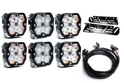 SPV Parts 2021-2026 Ford Raptor Baja Designs Squadron 2.0 Sport & PRO Triple Fog Light Kit (With Brackets) (RGBW Backlit)
