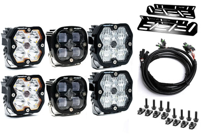 SPV Parts 2021-2026 Ford Raptor Baja Designs Squadron 2.0 Sport & PRO Triple Fog Light Kit (With Brackets) (RGBW Backlit)
