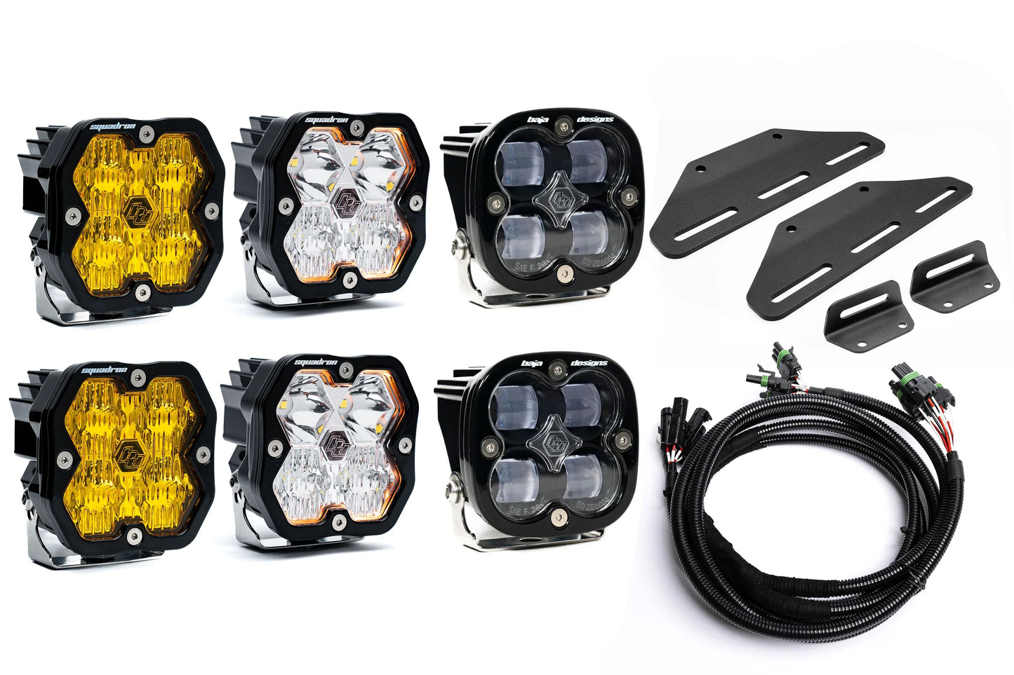 SPV Parts 2024+ Raptor MODULAR BUMPER - Baja Designs Squadron 2.0 Sport & PRO (RGBW Backlit)Triple POST MOUNT Light Kit