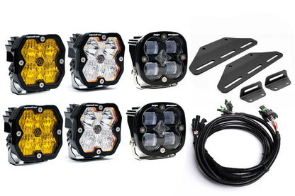 SPV Parts 2024+ Raptor MODULAR BUMPER - Baja Designs Squadron 2.0 Sport & PRO (RGBW Backlit)Triple POST MOUNT Light Kit