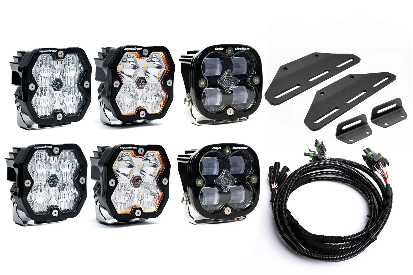 SPV Parts 2024+ Raptor MODULAR BUMPER - Baja Designs Squadron 2.0 Sport & PRO (RGBW Backlit)Triple POST MOUNT Light Kit