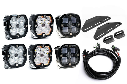 SPV Parts 2024+ Raptor MODULAR BUMPER - Baja Designs Squadron 2.0 Sport & PRO (RGBW Backlit)Triple POST MOUNT Light Kit