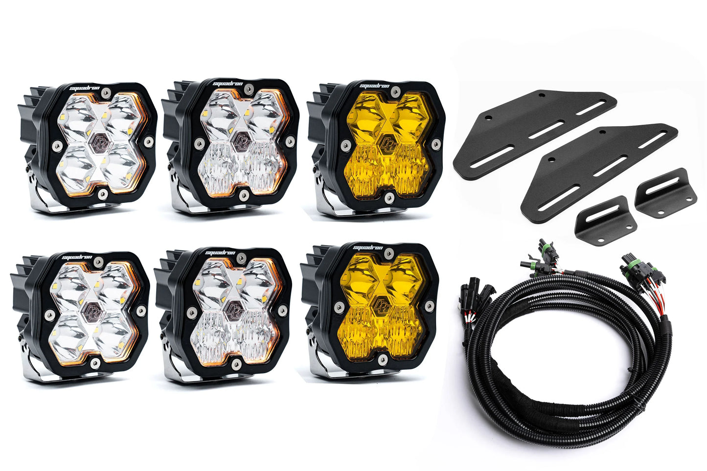 SPV Parts 2024+ Raptor MODULAR BUMPER - Baja Designs Squadron 2.0 Sport & PRO (RGBW Backlit)Triple POST MOUNT Light Kit