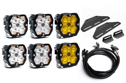 SPV Parts 2024+ Raptor MODULAR BUMPER - Baja Designs Squadron 2.0 Sport & PRO (RGBW Backlit)Triple POST MOUNT Light Kit