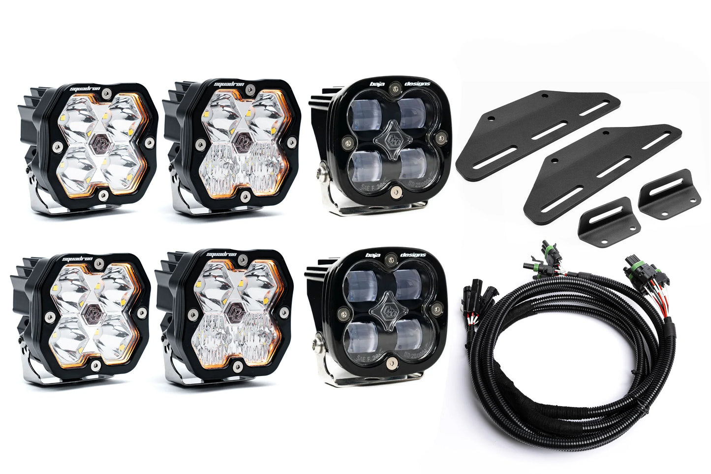 SPV Parts 2024+ Raptor MODULAR BUMPER - Baja Designs Squadron 2.0 Sport & PRO (RGBW Backlit)Triple POST MOUNT Light Kit