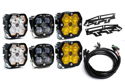 SPV Parts 2017-2020 Ford Raptor Baja Designs Squadron 2.0 Sport & PRO Triple Fog Light Kit (With Brackets) (RGBW Backlit)