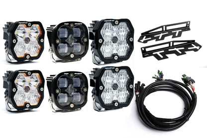 SPV Parts 2017-2020 Ford Raptor Baja Designs Squadron 2.0 Sport & PRO Triple Fog Light Kit (With Brackets) (RGBW Backlit)