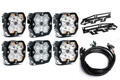 SPV Parts 2017-2020 Ford Raptor Baja Designs Squadron 2.0 Sport & PRO Triple Fog Light Kit (With Brackets) (RGBW Backlit)